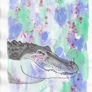 Aquarelle original de l’Oracle des Dévas animaliers : L’alligator
