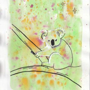 Aquarelle original de l’Oracle des Dévas animaliers : Le koala