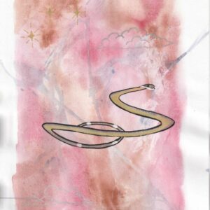 Aquarelle original de l’Oracle des Dévas animaliers : Le serpent volant