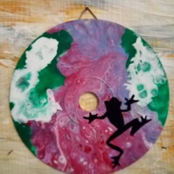 Ombre d'une grenouille sur fond de peinture fluide Œuvre de l'artiste peintre O²