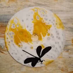 Ombre de libellule sur fond de peinture fluide Œuvre de l'artiste O² CD TOTEM